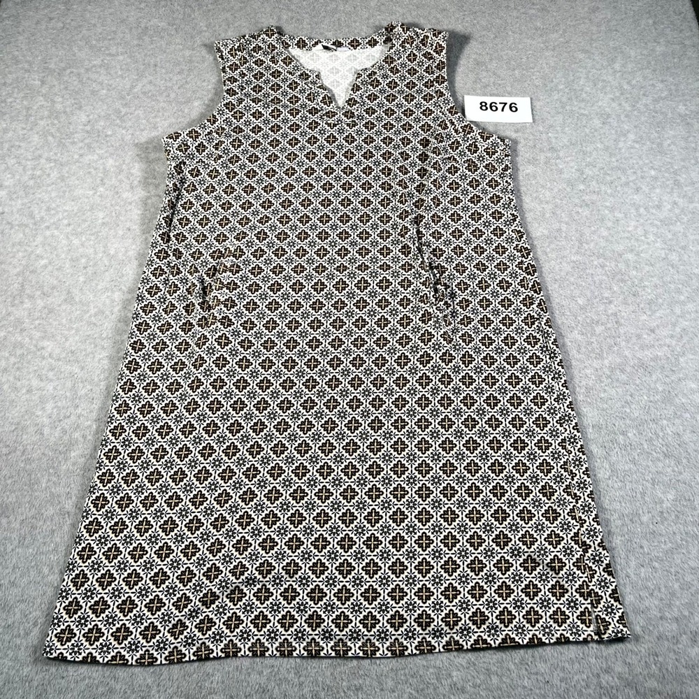 Liz Claiborne Shift Dress Womens XL Black White Geometric Cotton Split Neck